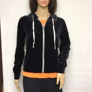 New women’s Freshman women’s small full zip velour sweatshirt hoodie black Y2K